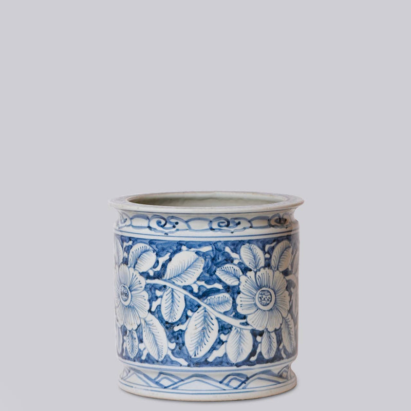 Floral Blue & White Porcelain Cachepot