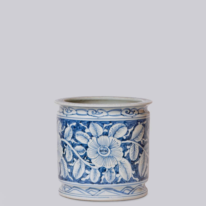 Floral Blue & White Porcelain Cachepot